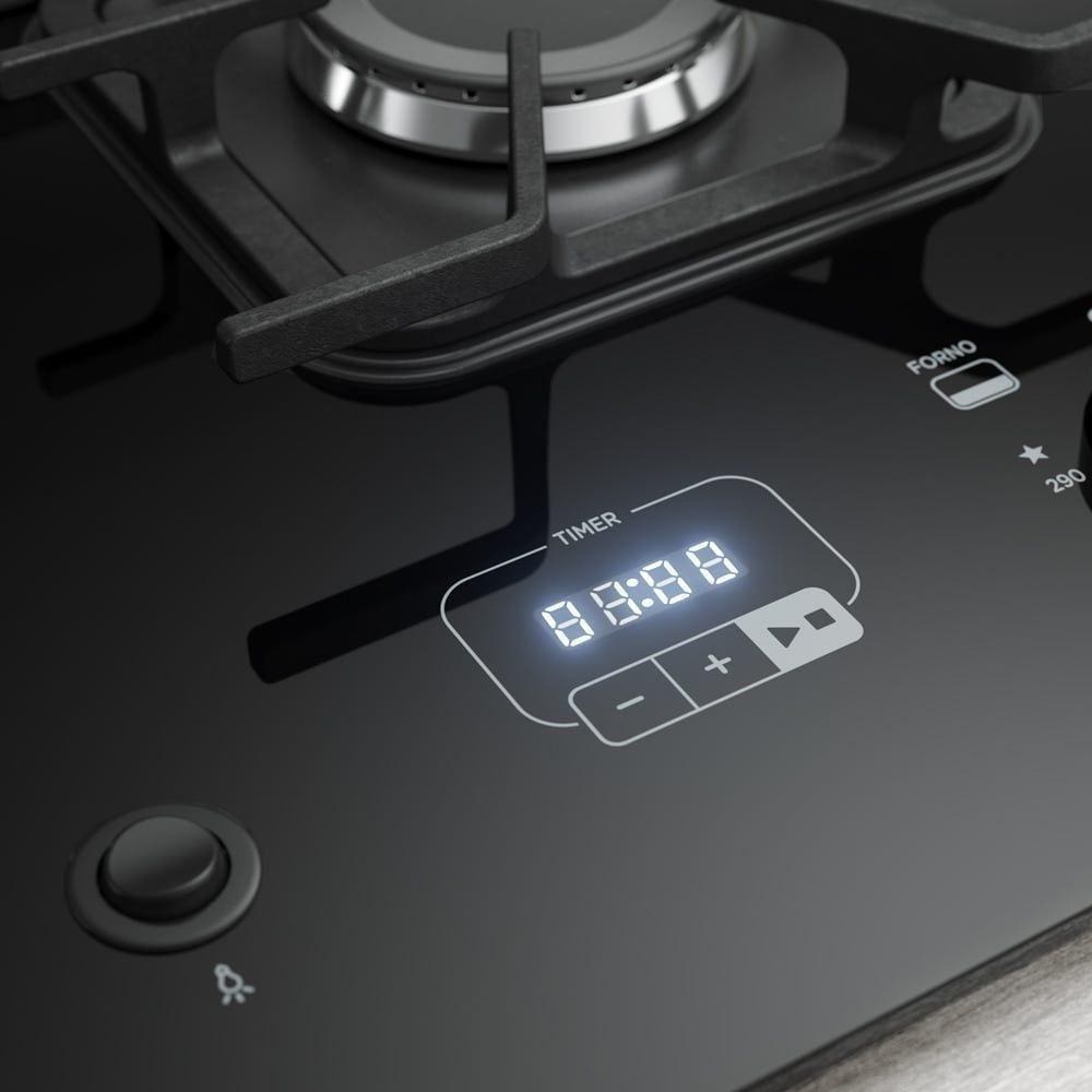 Fogão Mueller 5 Bocas Decorato Vetro Inox Com Timer Bivolt