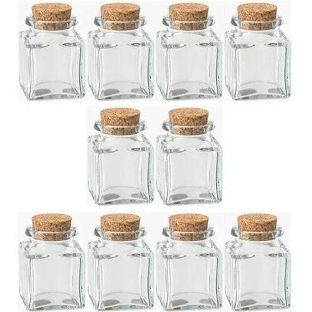 Kit 6 Pote Vidro Com Tampa Rolha Cortiça Quadrado 30Ml
