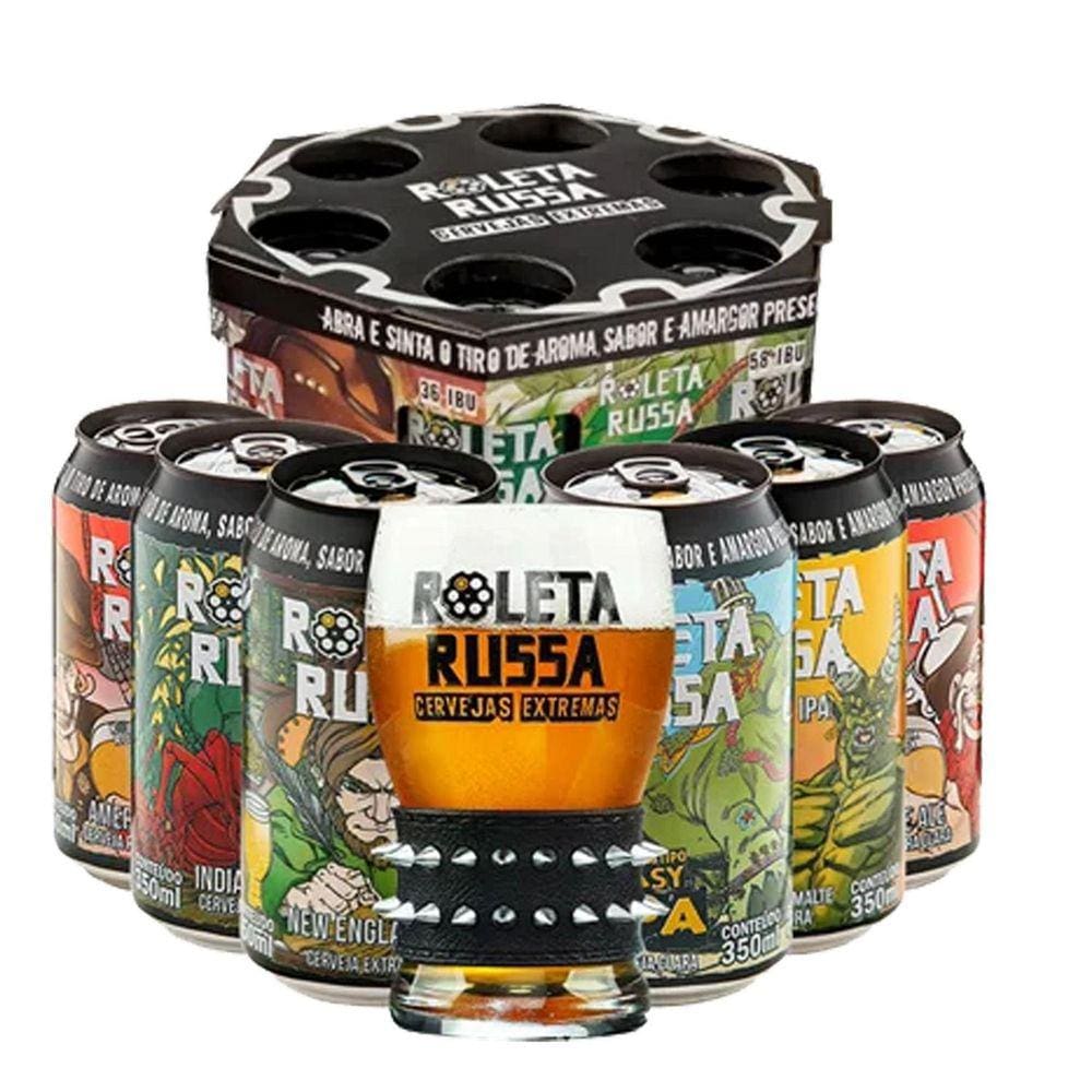 Kit Roleta Russa 6 Cervejas Lata 350Ml Copo 320Ml Pulseira