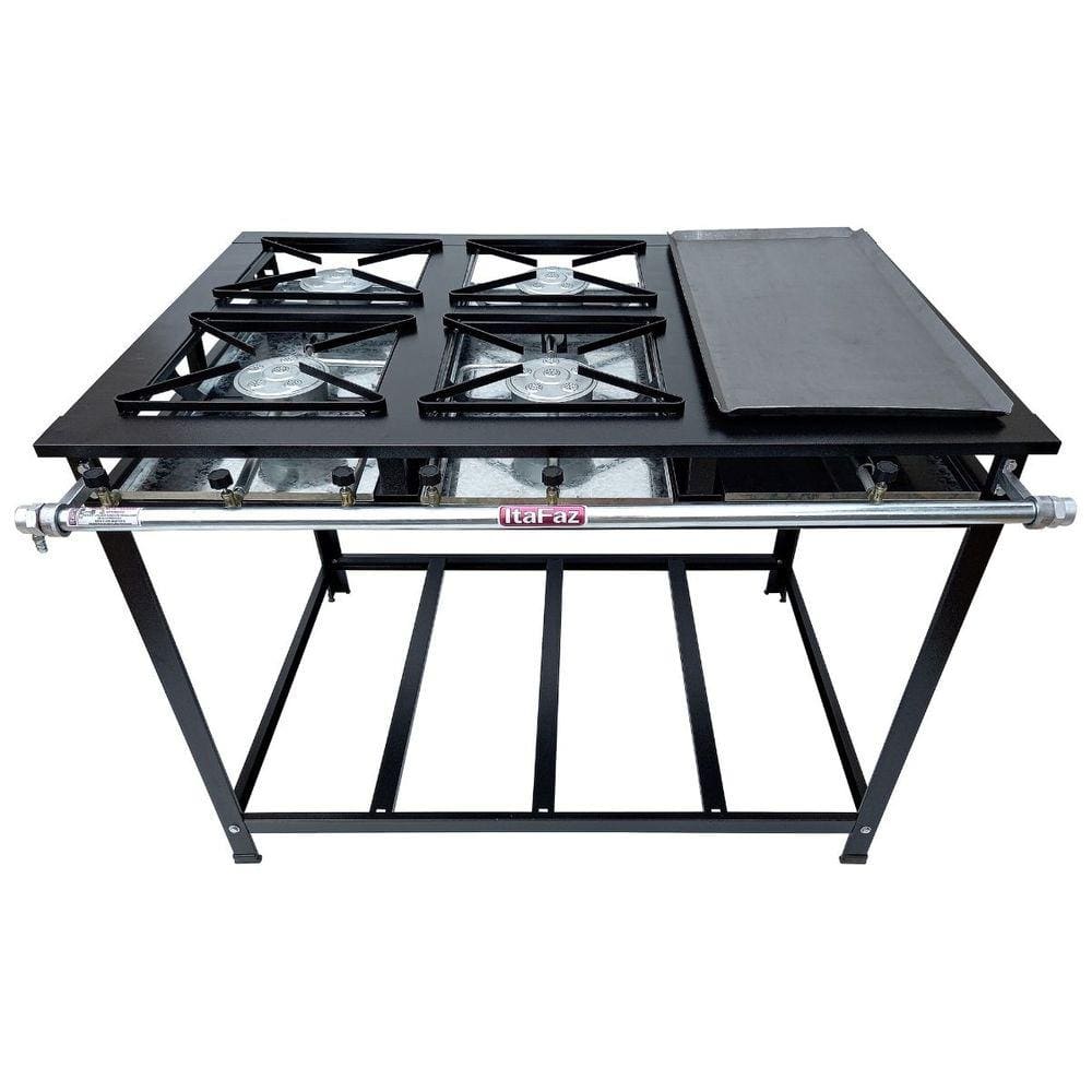 Fogão 4 Bocas Itafaz Industrial Alta Pressão C/ Chapa Preto
