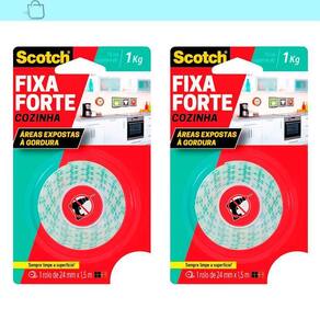 Kit2 Fita Dupla Face Scotch Fixa Forte Cozinha 24X1,5 3m 1kg