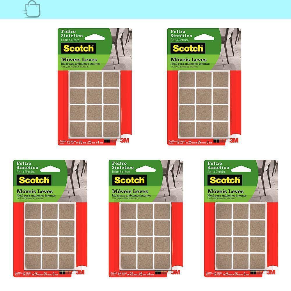 Kit5 Feltro Adesivo Cadeira Sofá Quadrado Scotch 3m 25mm 12U
