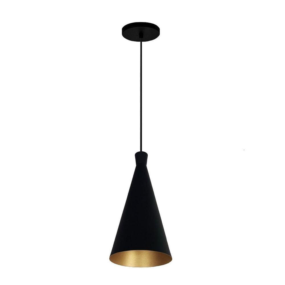 Lustre Pendente Funil Dixon Canadá Preto Com Dourado
