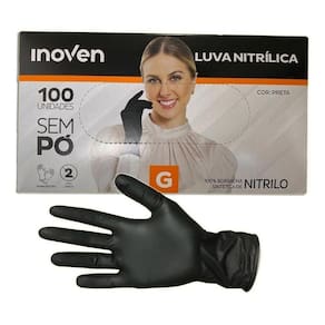Luva Nitrílica Preta Sem Pó Inoven Tamanho G