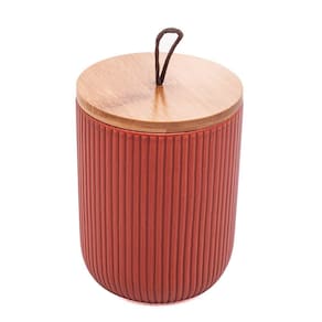 Pote Hermético Cerâmica Tampa Bambu Terracota 12,5Cm Lyor