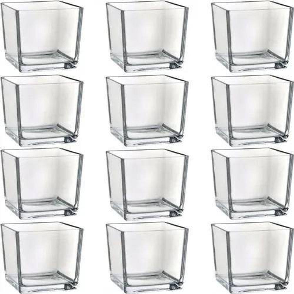 Kit 10 Porta Vela De Vidro Quadrado Castiçal 100 Ml