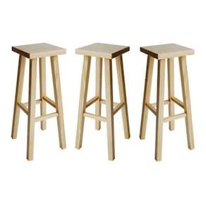 Kit 3 Banqueta Alta Hardman Madeira Natural Assento Quadrado