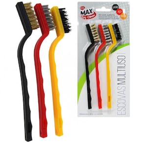 Escova De Aco / Nylon Cabo Plastico Max Clean Colors 3 Pecas