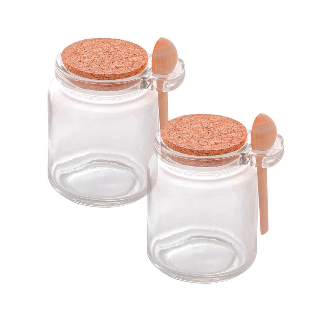 Potes de Vidro Porta Tempero com Colher e Tampa Bambu 2 peças - Lyor