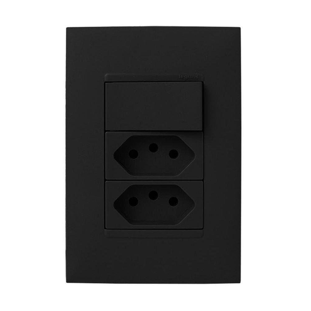 Cj Simples + Tomada Dupla 20A 4X2 - Pial Plus + Preto