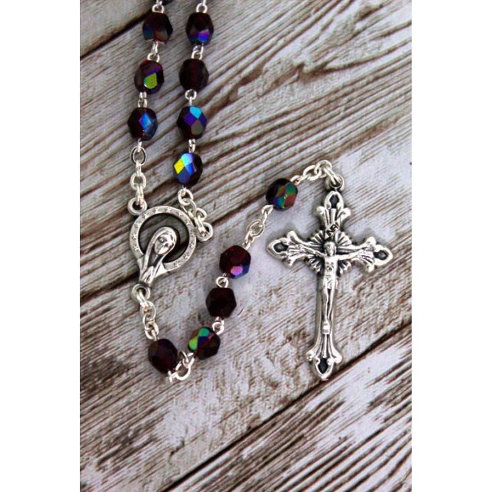 Terço de cristal 5 mm cor vinho