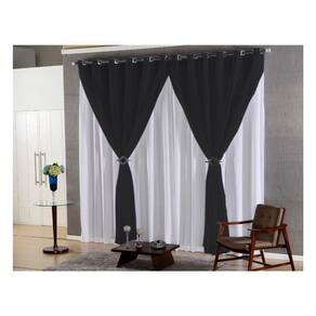 Cortina Sala Voal Liso Preto Com Forro Branco 3,00X2,20