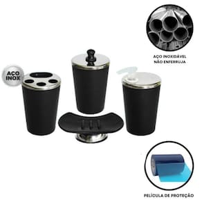 Kit Banheiro Aço Inox Lavabo Decorado 4 Peças Saboneteira