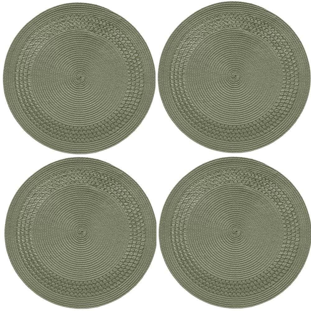 Jogo Americano Redondo Entrelacado 4 Unidades - Verde Oliva