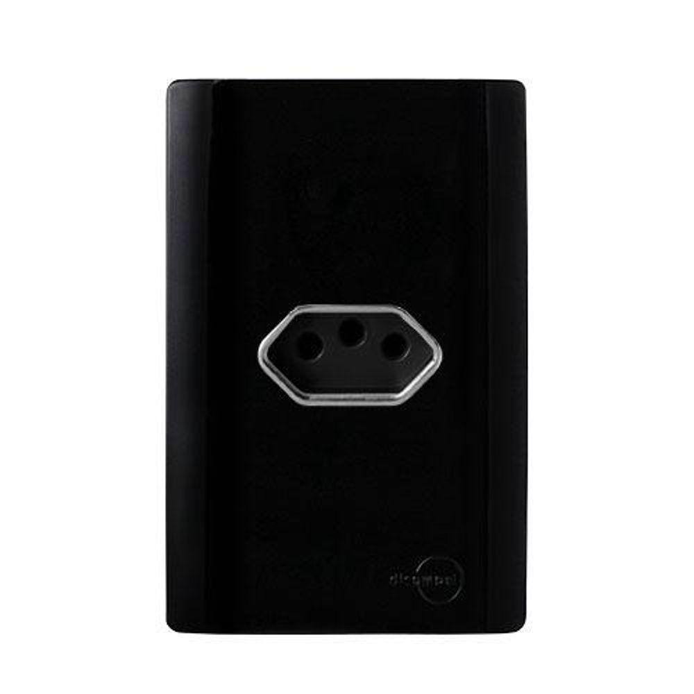 Mt-Cj Tomada 10A Hor. 4X2 Mon-Novara Preto Brilhante Cromado