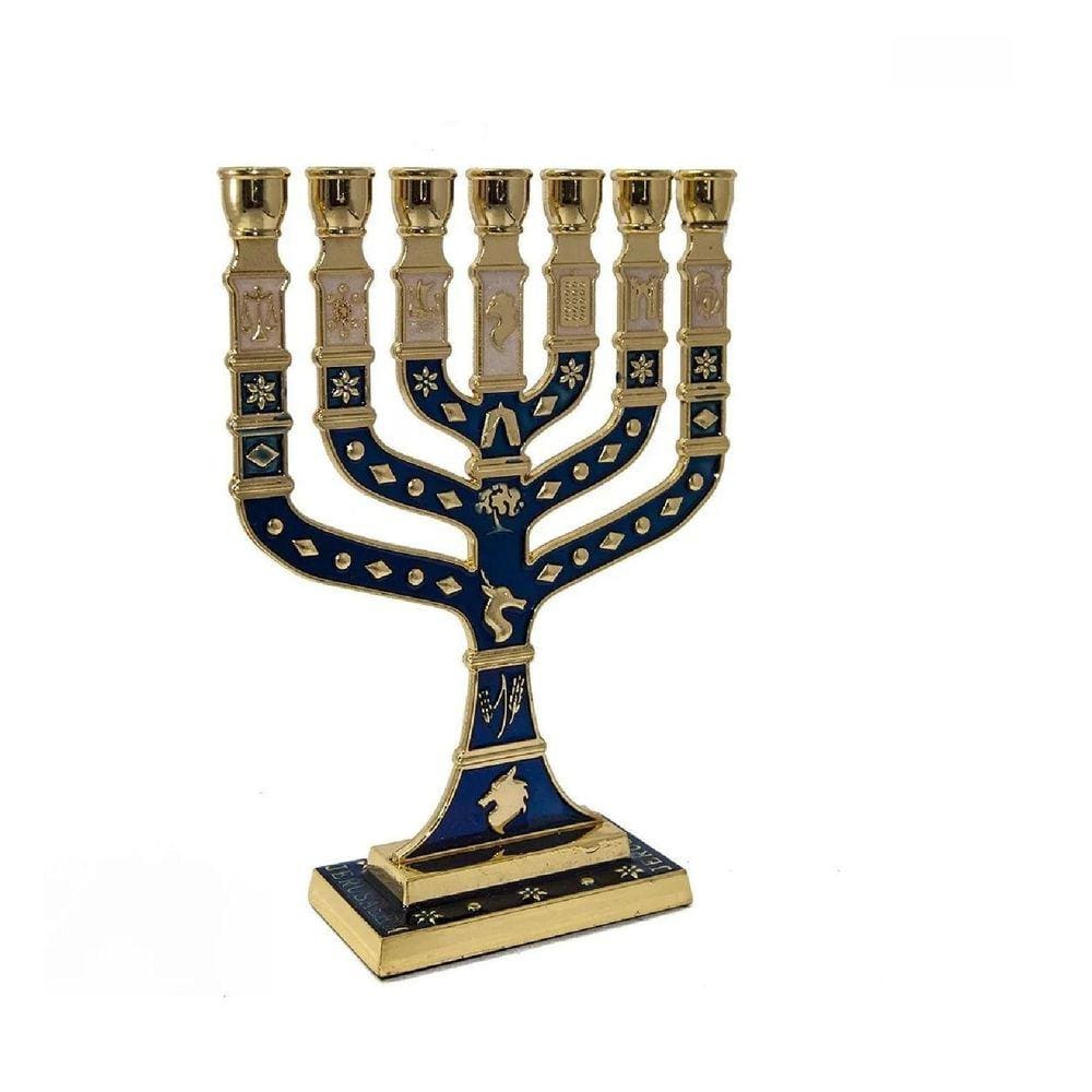 Candelabro Sete Pontas - Menora 12Cm - Azul - De Israel