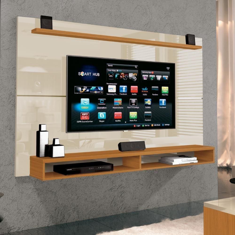 Painel Para Tv Até 65" Com Prateleira 1,80M Cedro/Off White