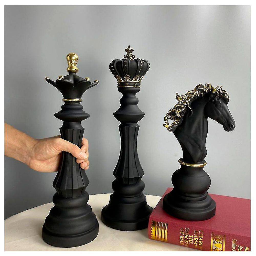 Decoração Peças De Xadrez Preto Cavalo Escultura Grande Estátua 25cm