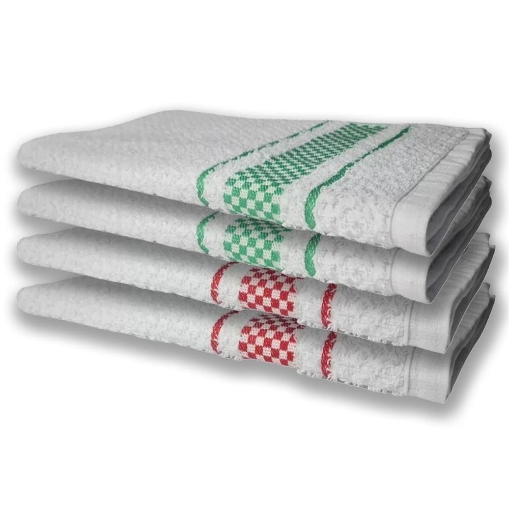4 Panos De Prato Atoalhado Felpudo Vermelho e Verde