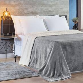 Cobertor King Sherpa + Mantinha Flannel 1 Peça Cinza