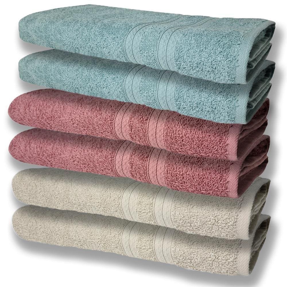 6 Toalhas Grande E Grossa Bege Rose Verde