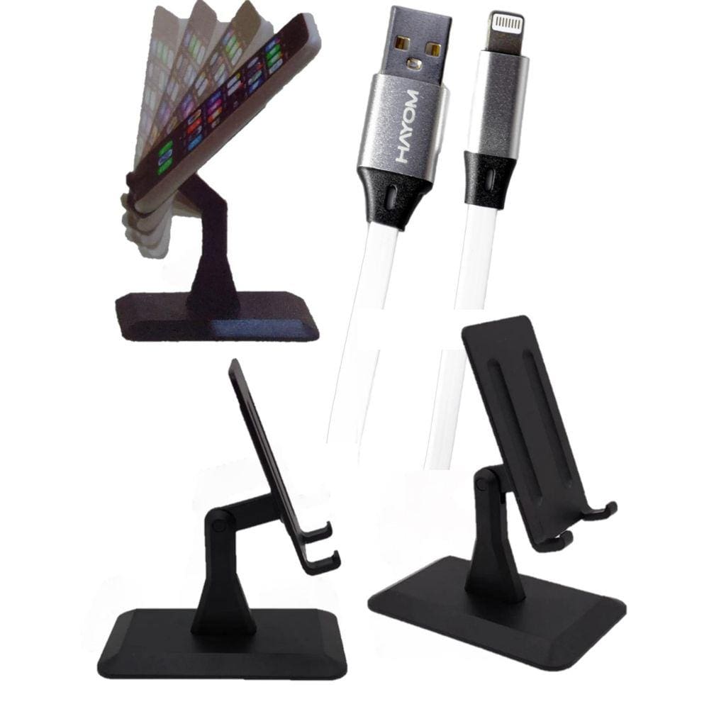 Cabo Usb conector Lightning iPhone(compatível) - 1 Metro - Cb1121 Hayom + SUPORTE DE MESA P/CELULAR