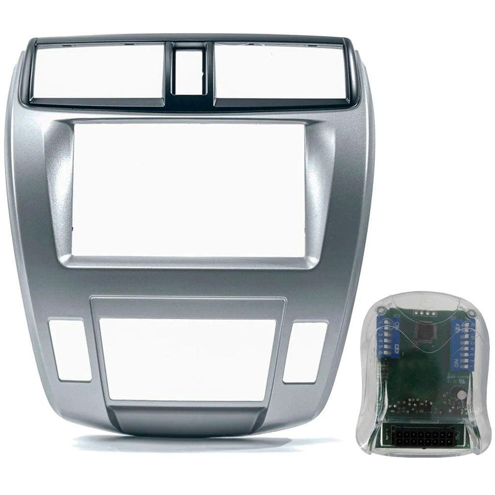 Moldura De Painel 2 Din + Interface Comando de Volante Honda City Ar Digital 2009 à 2014