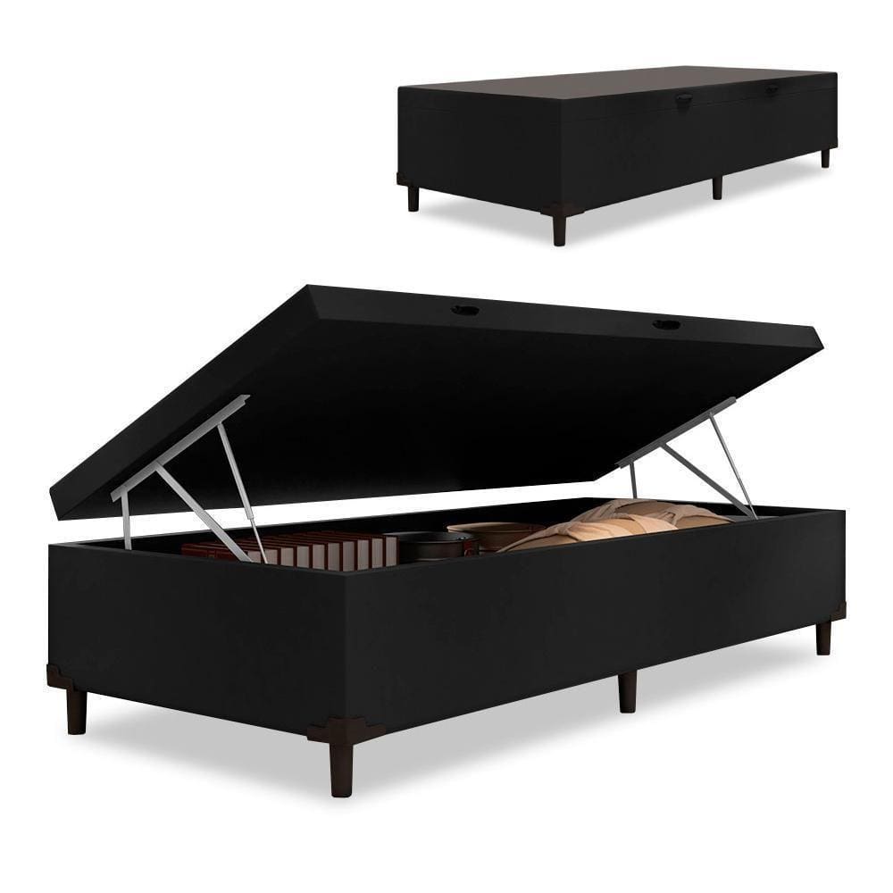 Cama Box Com Baú Solteiro 0,88 Preto Preto