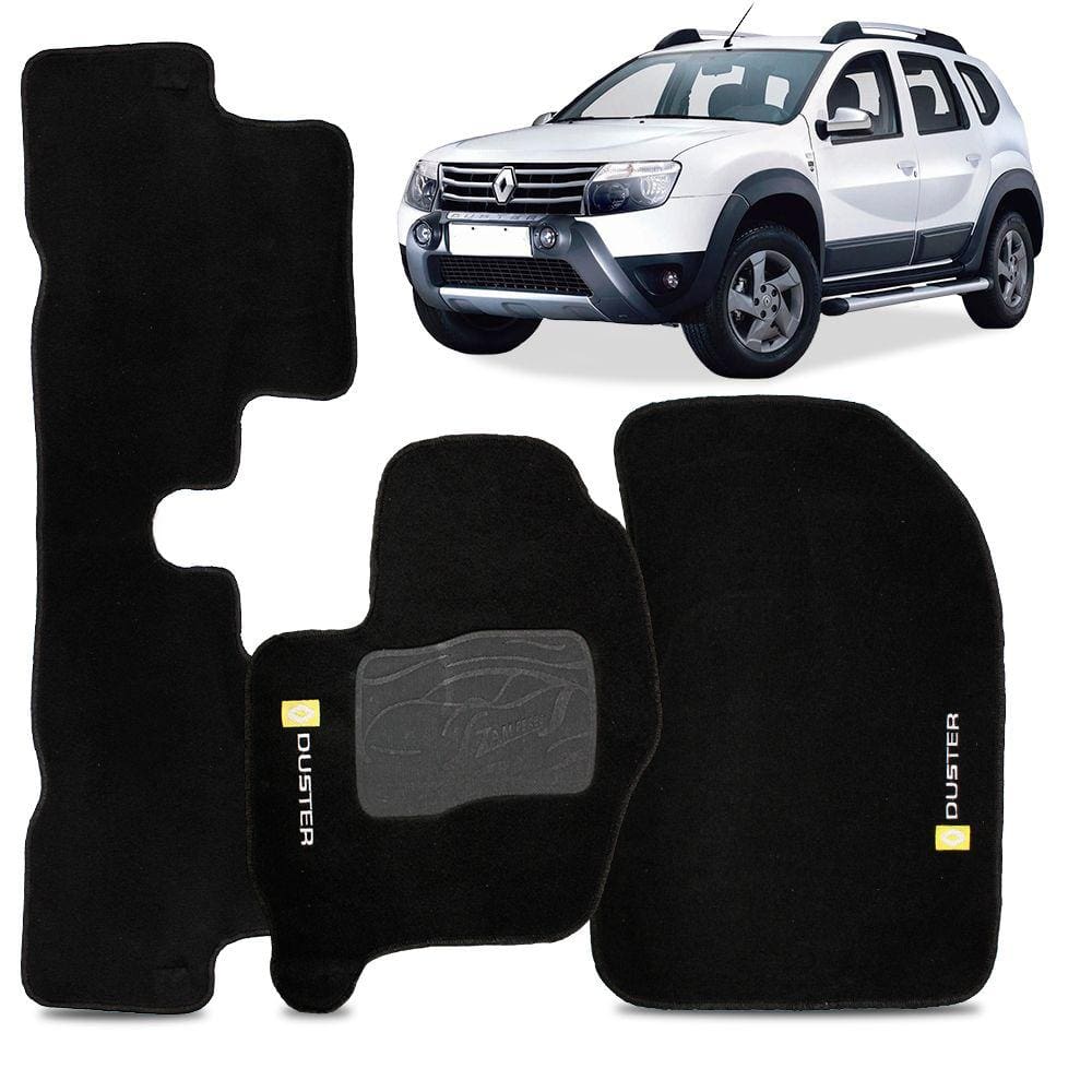 Jogo Tapete Carpete Automotivo Renault Duster 2011 2012 2013 2014 2015 3 Peças Preto Bordado