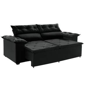 Sofá 180cm Retrátil E Preto Molas Espirais