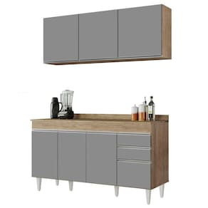 Armário Aéreo E Balcão Gabinete 150Cm Castanho/Cinza