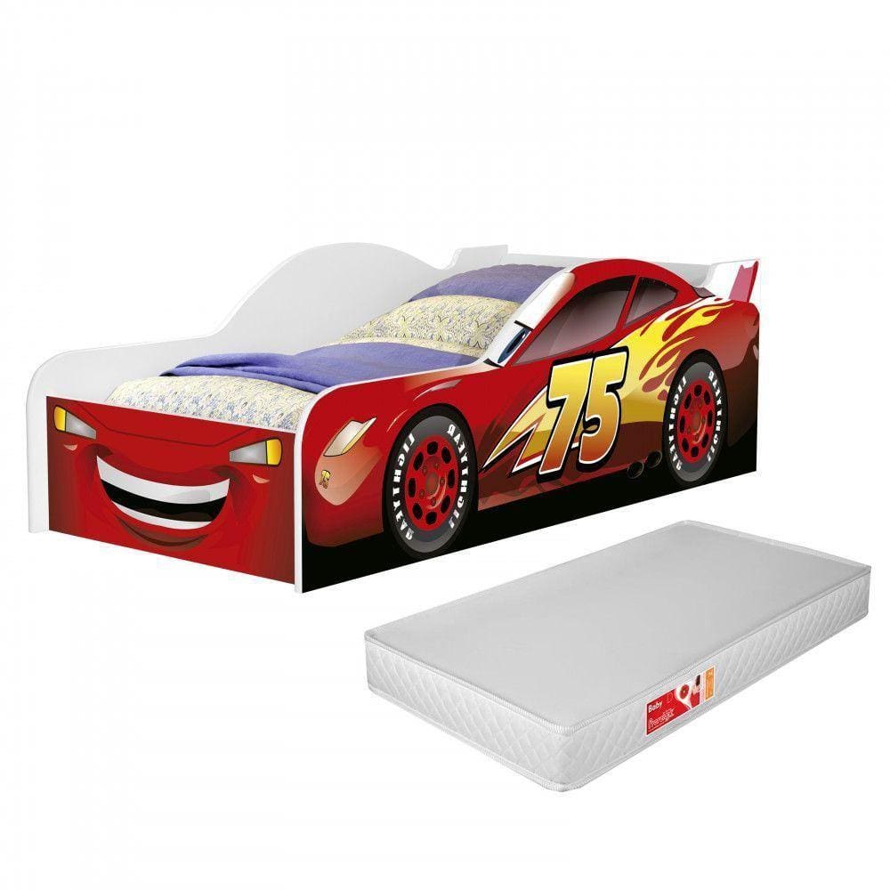 Cama Solteiro Carro Drift 88x188cm Com Colchão D20 - Vermelho / Vermelho -  Rpm Móveis