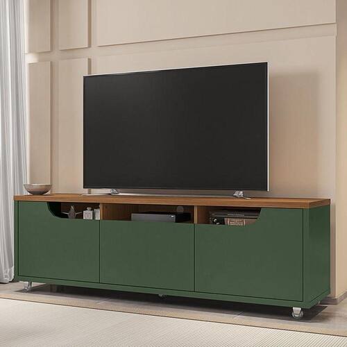 Rack Para Tv Sala 60 Polegadas 3 Gavetas Verde Oliva/Cedro