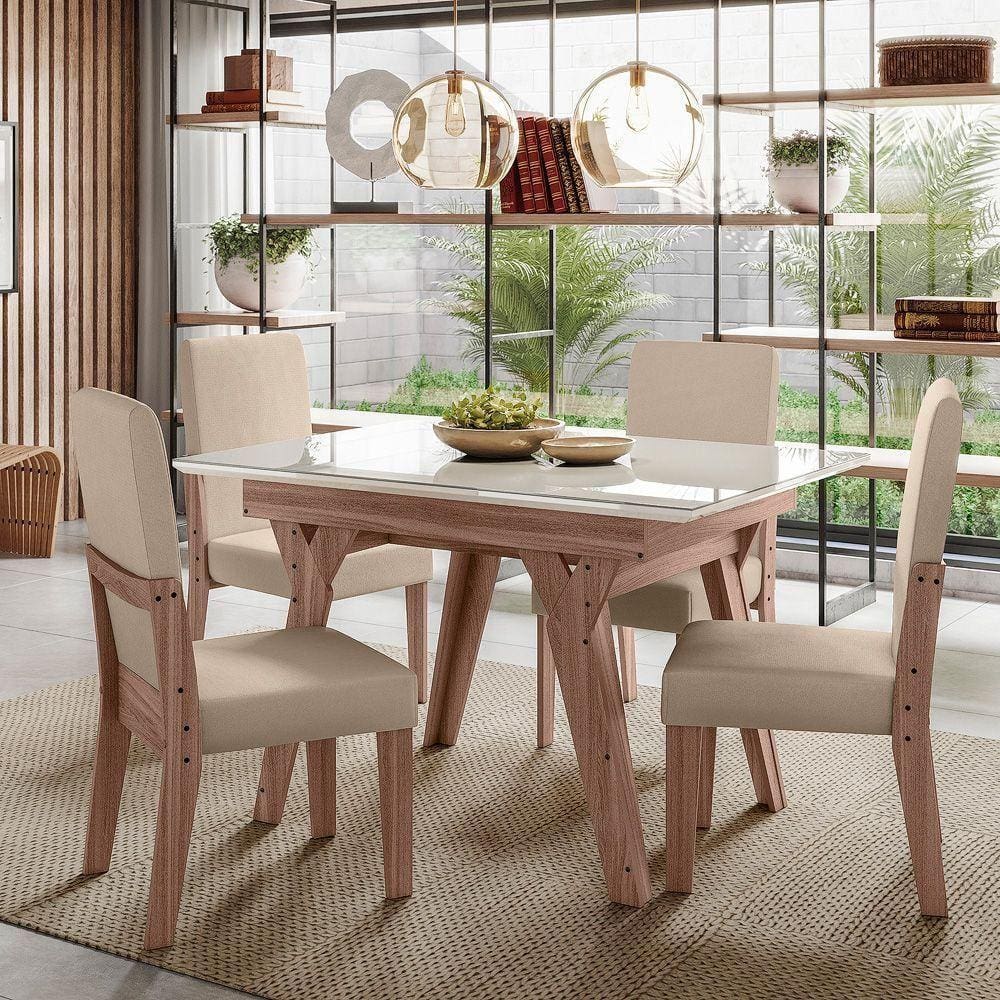 Conjunto Sala De Jantar 1,10 Com 4 Cadeiras Amêndoa 74B