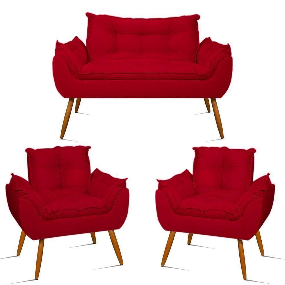 Kit Namoradeira + 2 Poltronas Luxo Vermelha