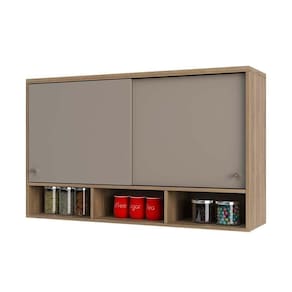 Armário Aéreo 120cm 2 Portas De Correr E Nicho Inferior Mel