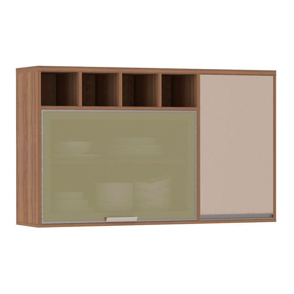 Armário Aéreo 120cm 1 Porta 1 Porta Basculante Vidro Reflect