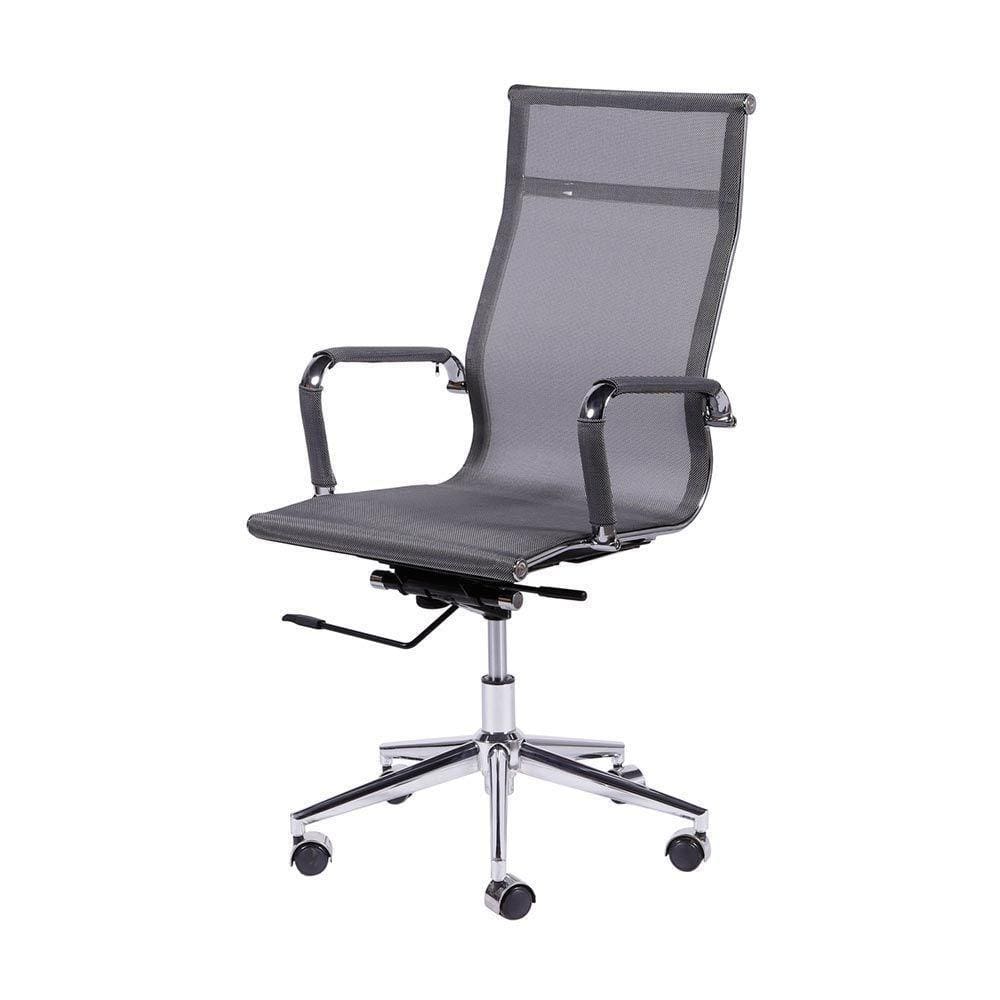 Cadeira De Escritorio Eames Esteirinha Alta Tela Cinza