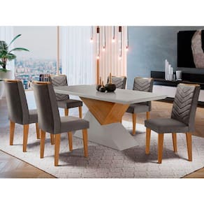 sala de jantar Aster 180 Tampo em MDF Canto Reto com 6 Cadeiras Liz Moderna