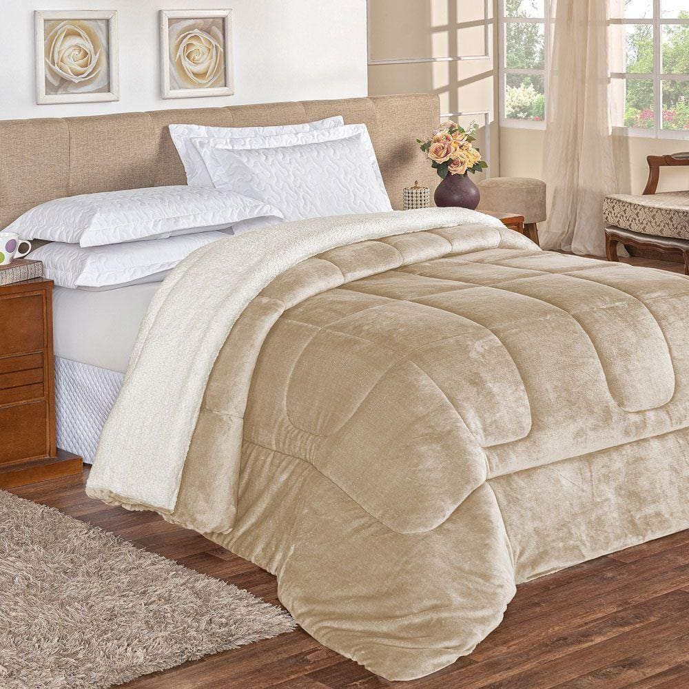 Coberdrom Apollo King Sherpa + Manta Flannel 1 Peça Cáqui