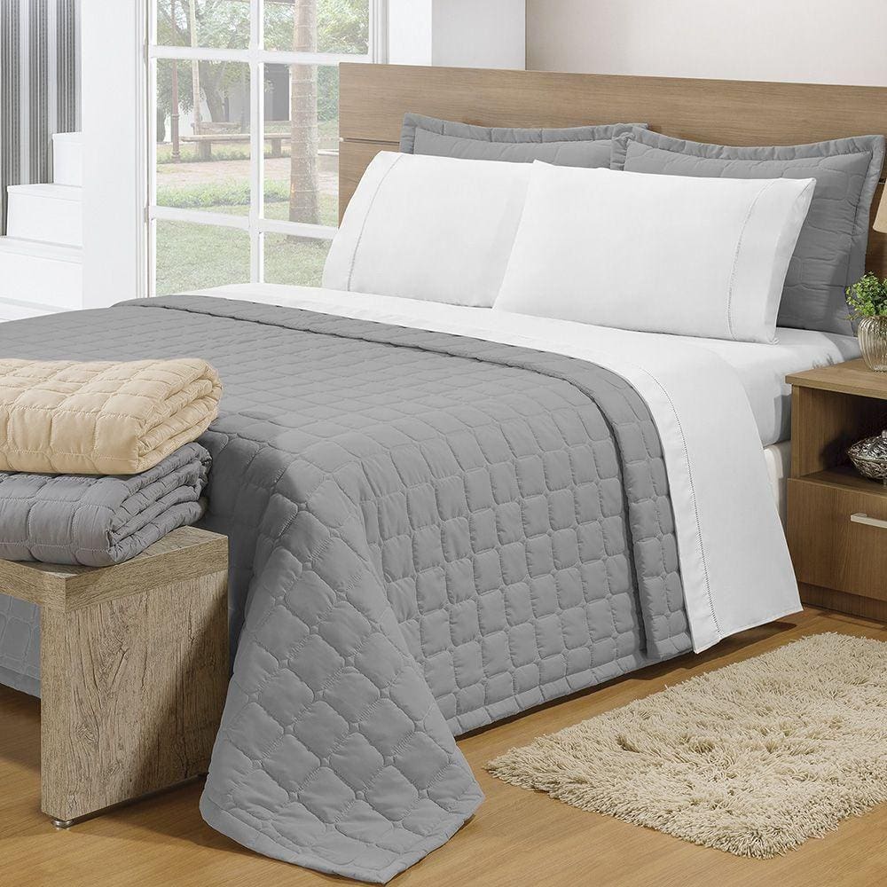 Cobre Leito Queen Soft 3 Peças Cinza