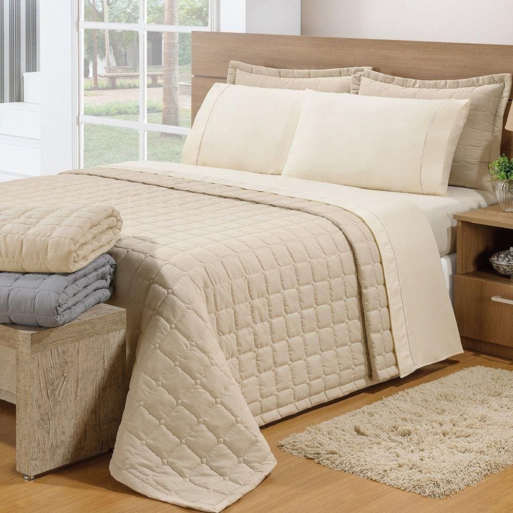 Cobre Leito King Soft 3 Peças Bege