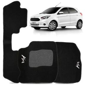 Jogo Tapete Carpete Automotivo Ford Ka Hatch Sedan 2015 a 2021 3 Peças Preto Bordado