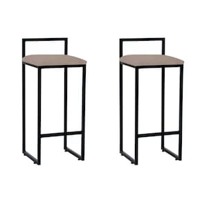 Kit 2 Banquetas Alta Industrial Bar Cozinha Bistrô Aço Dori Preta Assento Suede Bege