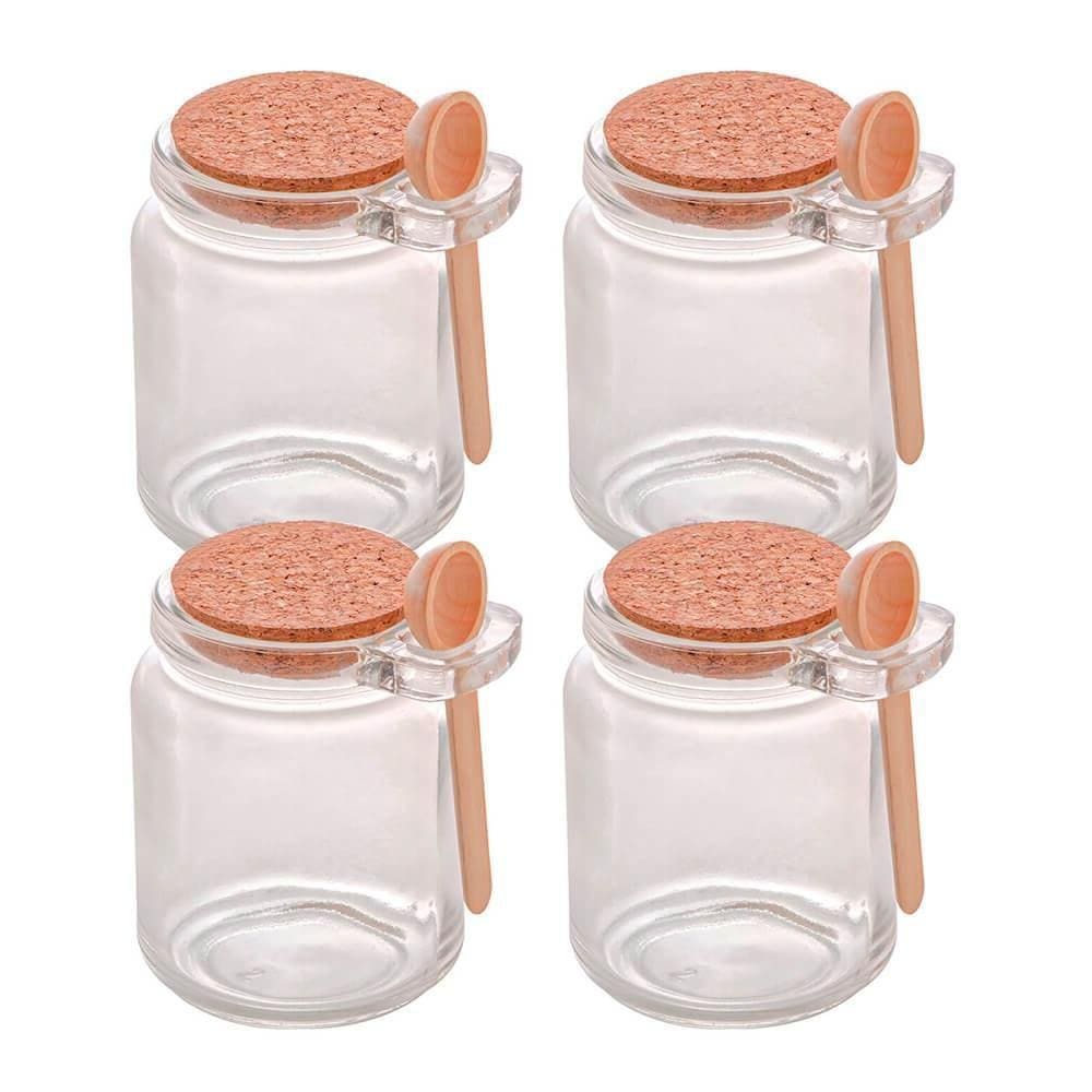 Potes de Vidro Porta Tempero com Tampa Bambu e Colher 4 peças - Lyor 1902/4