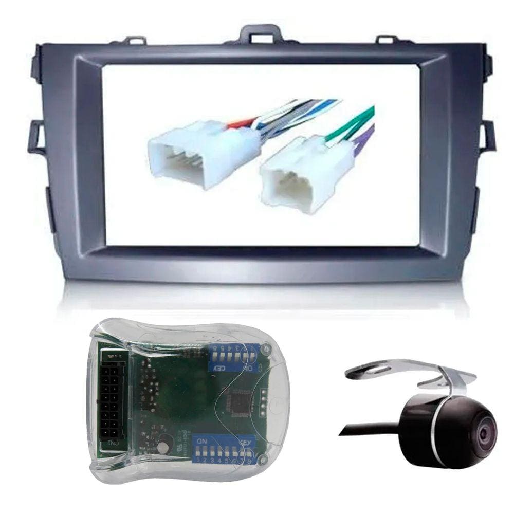 Moldura De Painel 2 Din Toyota Corolla 2009 á 2013 Para CD DVD 2 Dins + Conector + Interface volante + Câmera de Ré