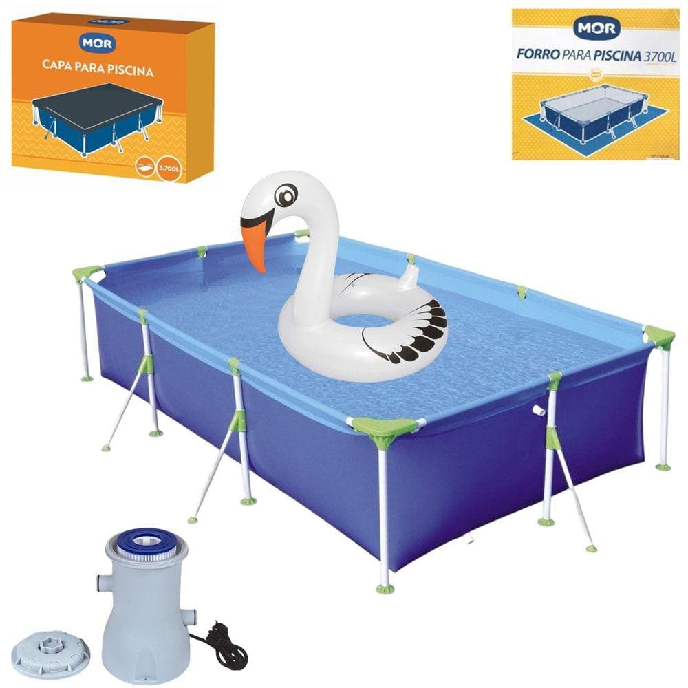 Kit Piscina Premium 3700 Litros Capa Forro Filtro 2200L/h Boia Cisne Branco - Mor