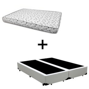 Cama Box Casal 138 Bipartido Tecido Sintético Branco com Colchão Nápoles Espuma D33 Cinza 54x138x188