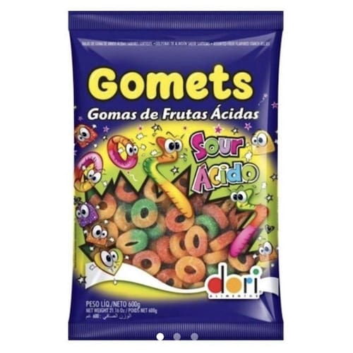 Bala Goma Gomets Anel de Frutas Ácidas Dori Pacote 600g