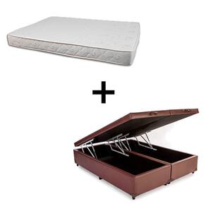 Cama Box Baú King 193 Tecido Sintético Marrom Com Colchão Roma Bello Box 100% Espuma D45 Bege 55x193x203